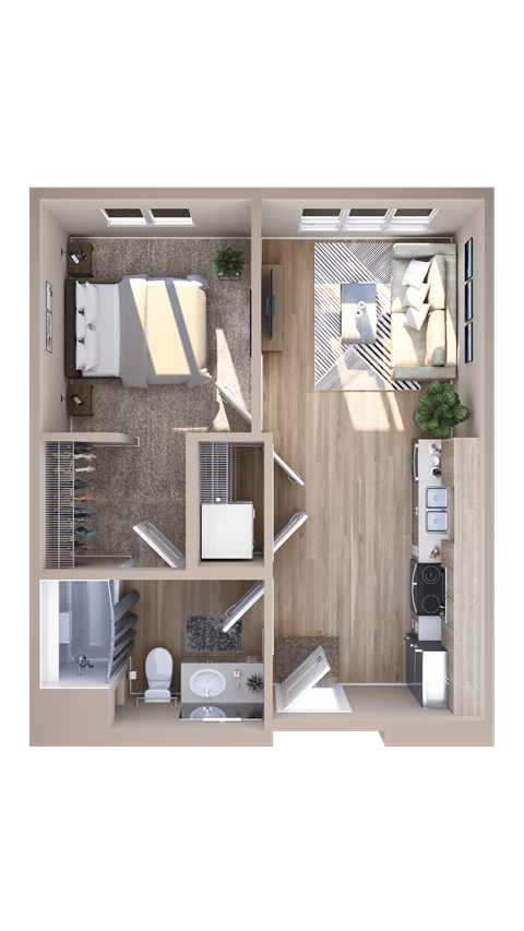 Floor plan for 1 bed, 1 bath, 984 sqft
